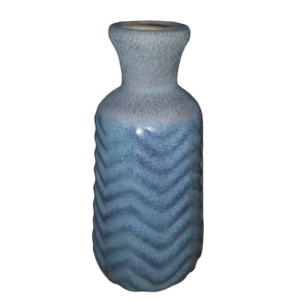Vintage Eighties Gray Ceramic Vase With Chevron Pattern